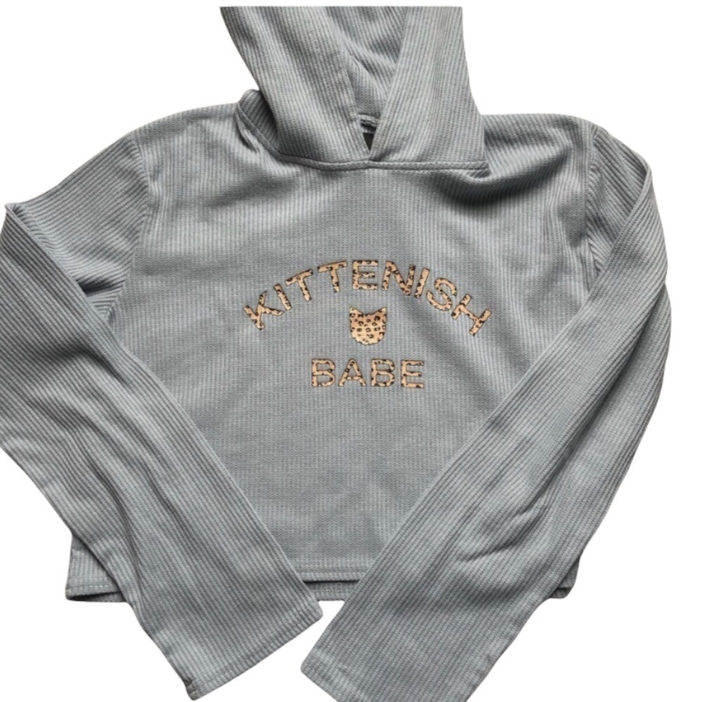 Kittenish waffle knit cropped pullover hoodie size XL